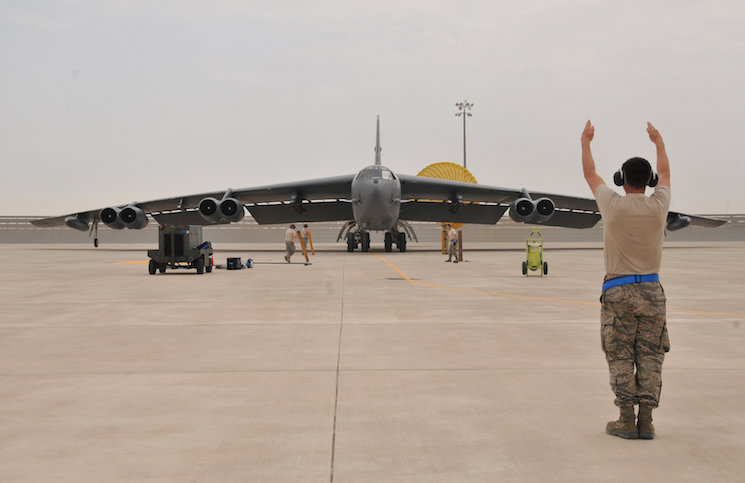 FILE PHOTO: U.S. Air Force B-52 Stratofortress bomber arrives at Al Udeid Air Base, Qatar
